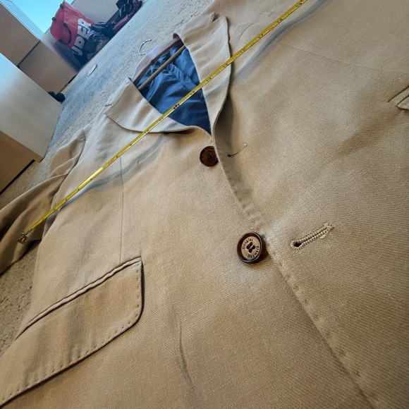 Douglas Hayward NWT 44 Linen blend Beige Blazer with Navy Lining- classic & raw - Picture 12 of 17